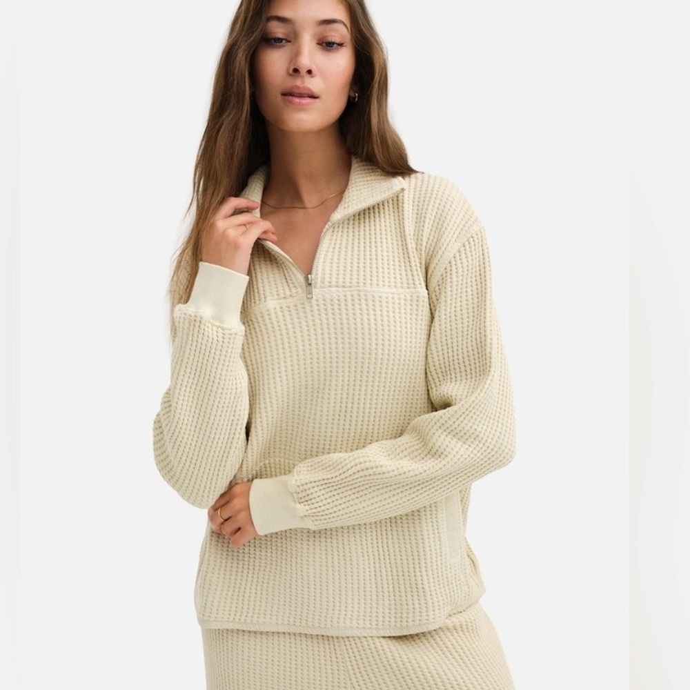 NWOT Mate the Label Organic Cotton Waffle Half Zip Sweatshirt